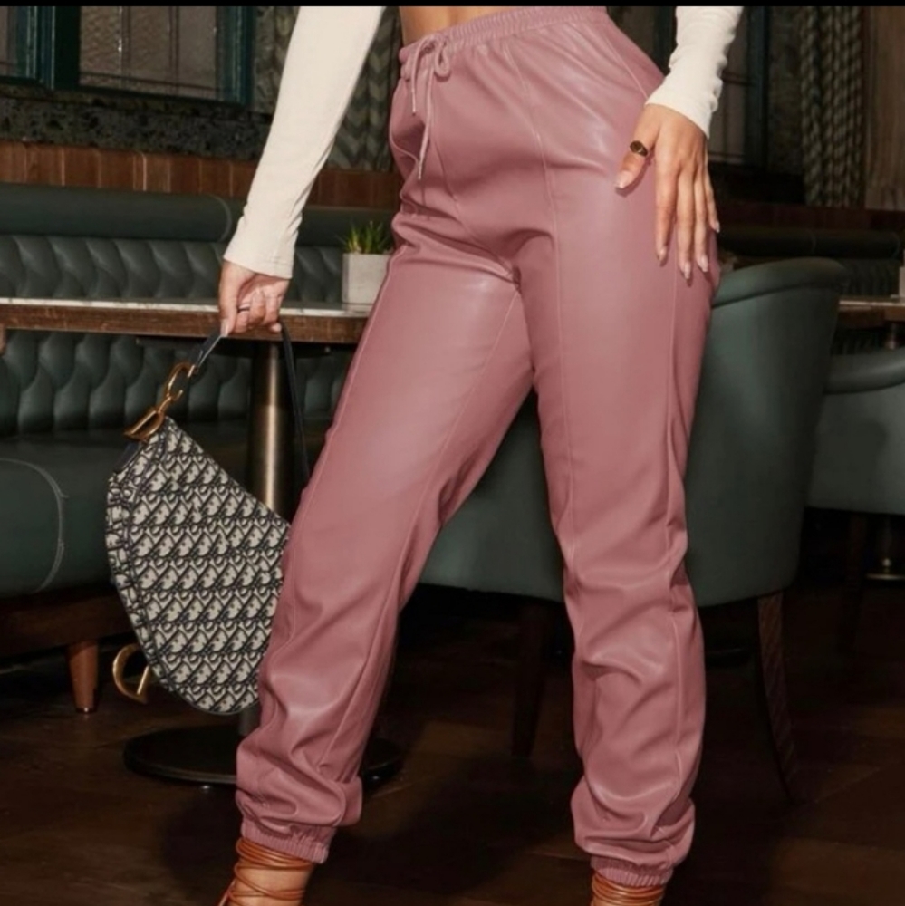 Pink Faux Leather Jogger Pants - Picture 2 of 4